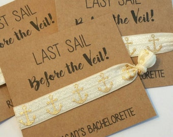 Bridesmaid Favor, Hair Tie Favors, Bachelorette Hair Tie Favors, Shower Favor, Last SAIL Before the VEIL, Elastic Hair Tie Bracelets