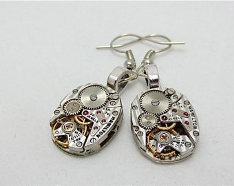 Hamilton - Steampunk Earrings - Watch Movements - Repurposed art