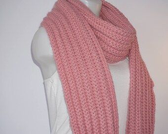 Knit scarf, long knit scarf, knit shawl, womens fashion accessory, chunky Knit scarf in pretty pink, cozy softness