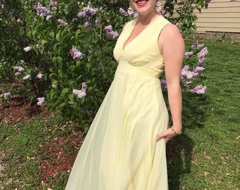 DAN LEE COUTURE Lemon Yellow Chiffon Ball Gown with Cape Size 6/8