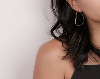 Gold Heart Hoop Earrings - Heart Hoops - Gold Hoop Earrings