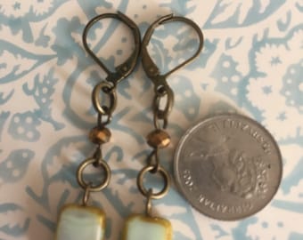 Vintage Style pale turquoise rectanhulat czech glass earrings