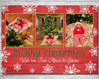 Red Wood & Snowflakes Christmas Card