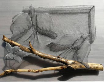 Bird in Flight Art, Flying Birds Wall Hanging, Nature Sculpture, Metal and Wood Wall Hanging, Metal Sculpture Decor, Wire Sculpture Art