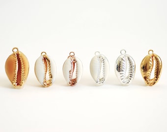 Real Natural Cowrie Shell, Gold, Sterling Silver, Rose Gold, gold dipped shell pendant, Cowrie shell pendant charm, Cut Cowrie Shell Beads