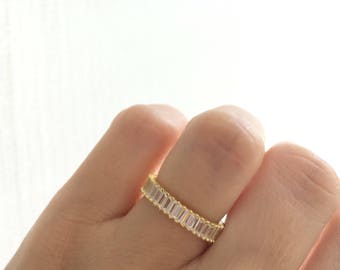 Gold 4mm Baguette Cz Band. Engagement Band. Thick Wedding Band. Sterling Silver Gold Plated Baguette Ring. Luxury Gift Box. Free Shipping.
