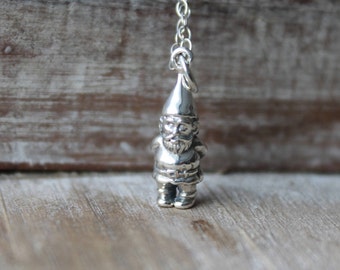 Garden gnome sterling silver 3d necklace