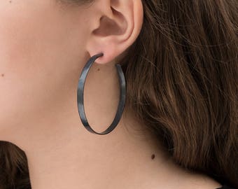55mm sterling silver hoop earrings for women black earrings modern minimalist jewelry birthday gift for her gift for wife gift for mother