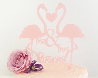 Personalised Flamingos Wedding Cake Topper Standard Size-personalised wedding cake topper-personalised wedding cake decoration-flamingos