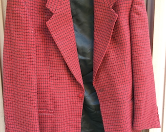 Vintage 70s Black and Red Tweed Mens Wool Fall Sportcoat Blazer Size Medium 40R