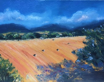 Original landscape painting, oil painting, field painting, landscape oil painting, thanksgiving art, autumn painting, oil art, home decor
