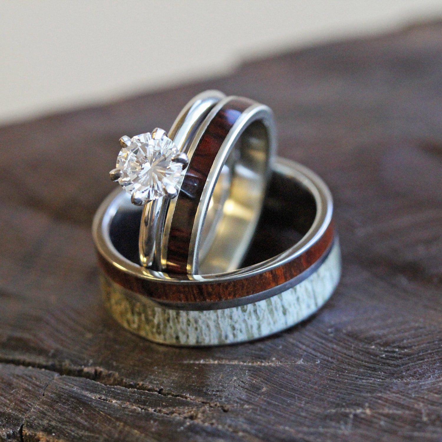  Unique  Deer Antler Wedding  Ring  Set  Women s  Diamond And