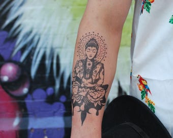Buddha Temporary Tattoo Peace Temporary Tattoo Fake Tattoo Spiritual Temporary Tattoo Peaceful Temporary Tattoo