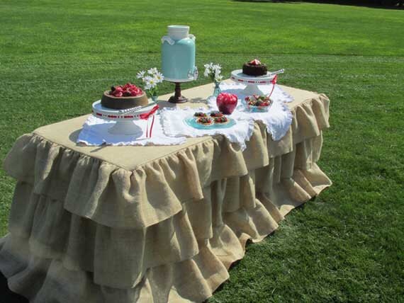 Burlap Tablecloth for 6 foot Rectangle 72 Inch Table 3 Ruffles