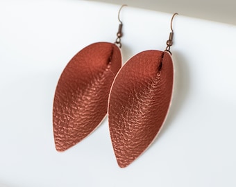 Copper Pinched Leather Earrings