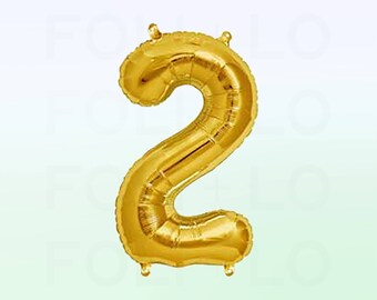 Metallic Gold Number 2 Balloon | Gold 2 Birthday Balloon | Gold Number 2 Balloon | Jumbo Number 2 Balloon