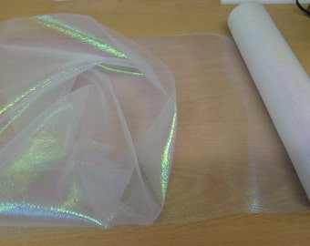 1 metre Length of 29cm wide Iridescent White Organza Fabric Perfect for Christmas Decor, Swags, Bows or Table Runners
