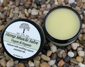 Organic Hemp Muscle Salve • Vegan Balm • Extra Strength For Tired and Sore Muscles • Infused With Organic Essential Oils • 4 oz • 8 oz •