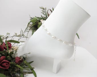 Freshwater Pearl Anklet, Pearl anklet In Sterling Silver, June Birthstone, White Pearl Anklet, 9-10.5 Inches, Keira's Crystal Creations