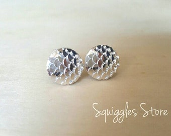 Silver Mermaid Dragon Scale Stud Earrings Hypoallergenic Sensitive Ears