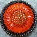 Czech Glass Cabochon 23mm - hand painted daisy - black, red, gold (C23052)