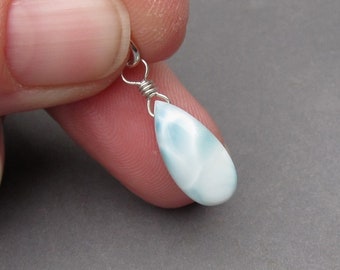 Larimar Pendant, Sterling Silver Wire Wrapped Larimar Briolette, Larimar Necklace Pendant, Larimar Jewelry with Jump Ring Stone 86