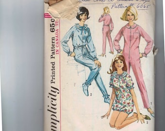 1960s Vintage Sewing Pattern Simplicity 6093 Misses One Piece Jumpsuit Sleeper Booties Romper Pajamas PJs Sleep Outfit Size 18 Bust 38 1965