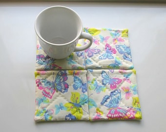 pastel butterflies hand quilted set of mug rugs coasters