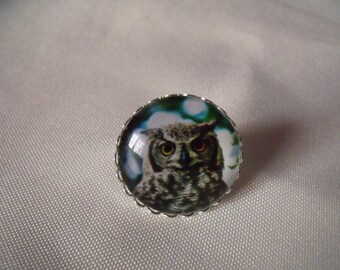 SALE 25mm OWL glass cabochon ring