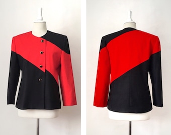 Color Block Jacket, Red and Black Blazer, Statement Jacket, Size 10