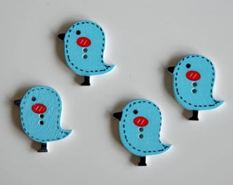4 blue wooden buttons "CHEEP CHEEP"