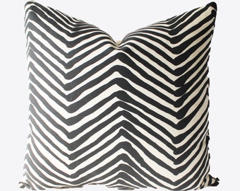 Decorative Zig Zag, Designer Alan Campbell, Quadrille Black Throw Pillow, 18 x18, Throw Pillow
