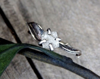 Raw diamond ring, raw diamond engagement ring, raw stone wedding ring, rough diamond ring, twig diamond ring, engagement ring, promise ring