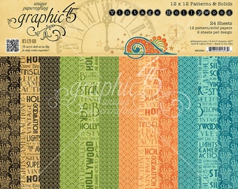 Graphic 45 Vintage Hollywood 12x12 Prints and Solids Paper Pad, SC007707