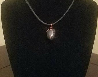Tumbled Black Agate Crystal Pendant Wrapped in Copper Wire