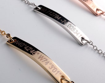 Custom Bar Bracelet: Location Bracelet, Latitude Longitude Bracelets, Coordinates Bracelet, Anniversary Gift Ideas, Unique Personalized Gift