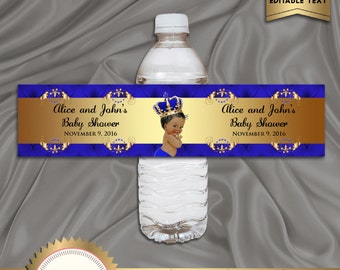 Printable Baby Shower Water Bottle Labels, Royal Baby Shower, Baby Prince, Royal Blue, Digital File, EDITABLE text in Microsoft® Word, BBS01