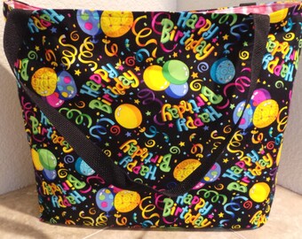Happy Birthday with Balloons and Confetti, Reusable Farmers Market / Grocery / Shopping Bag / Tote