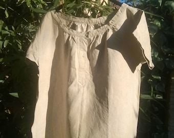 Rustic Victorian 1850's Linen Nightgown Unused Handmade French Country Side Red Monogram Medium Large Clothing Costumes #SophieLadyDeParis