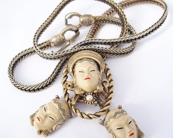 Vintage Selro Asian Princess Bolo Necklace with TLC Earrings. 1950s Thai Girl.