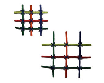 ID 2350AB Set of 2 Intersecting Lines Patches Checkered Stitch Iron On Applique
