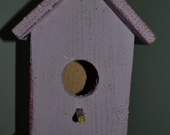 Handmade Distressed Rustic Outdoor Birdhouse Black Cherry Exterior Paint Bullet Perch Bird House