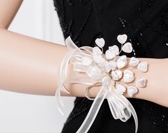 Limited Edition Corsage - Freshwater Pearl Heart Corsage - Pearl Corsage - Wrist Corsage