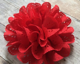 Red Eyelet Flower, 4" Fabric Flower, DIY Infant Headband, Headband Supplies, Eyelet Flower, Hair bow flower, Hair accessorie supply