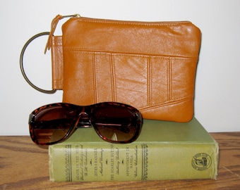 Recycled Leather Clutch - Caramel Brown - Upcycled Leather