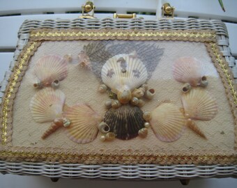 Fabulous VTG Seashell Wicker Bag by Atlas