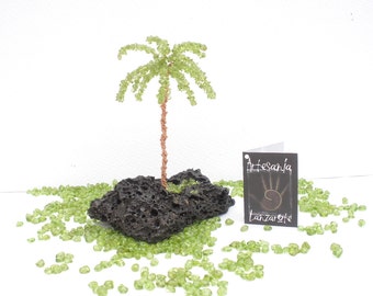 Natural Gemstone Peridot Olivine Canary Islands Palm Tree, Gemstone Wire Tree Sculpture