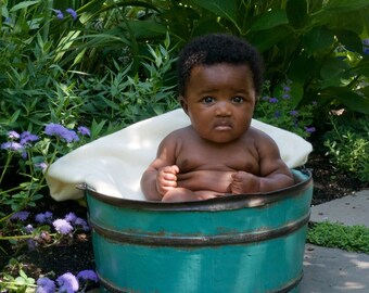 Vintage Robin's Egg Blue Round Wood Pail