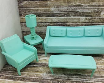 MPC Living Room furniture Doll House Toy Aqua Blue Soft Plastic