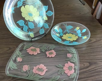 set of 3 large Serving Platters - Mod flowers